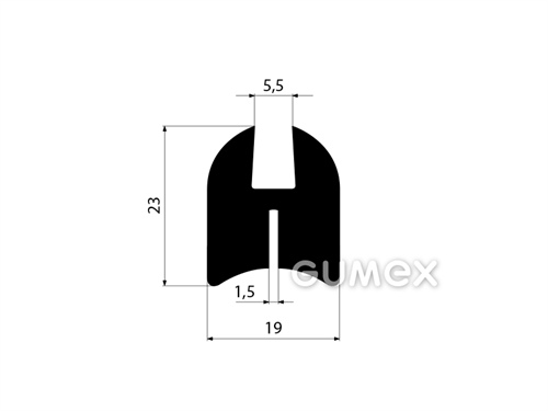 Gumový profil tvaru "H", 23x19/5,5/1,5mm, 70°ShA, EPDM, -40°C/+100°C, čierny